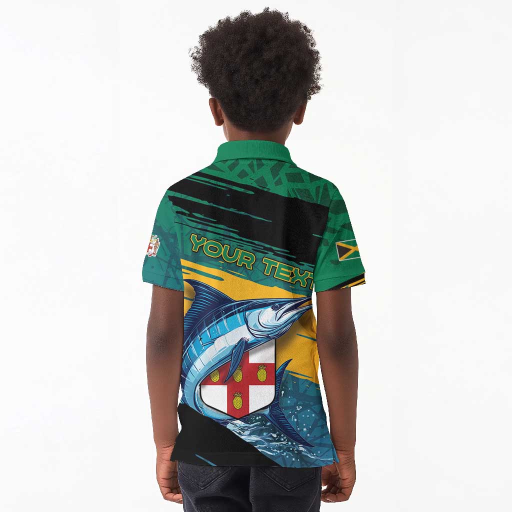 Personalized Afro-Jamaicans Fishing Kid Polo Shirt Blue Marlin Fish