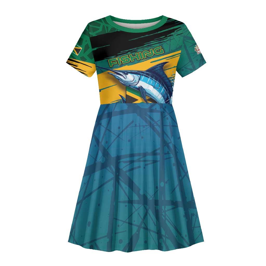 Personalized Afro-Jamaicans Fishing Kid Short Sleeve Dress Blue Marlin Fish