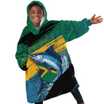 Personalized Afro-Jamaicans Fishing Kid Wearable Blanket Hoodie Blue Marlin Fish