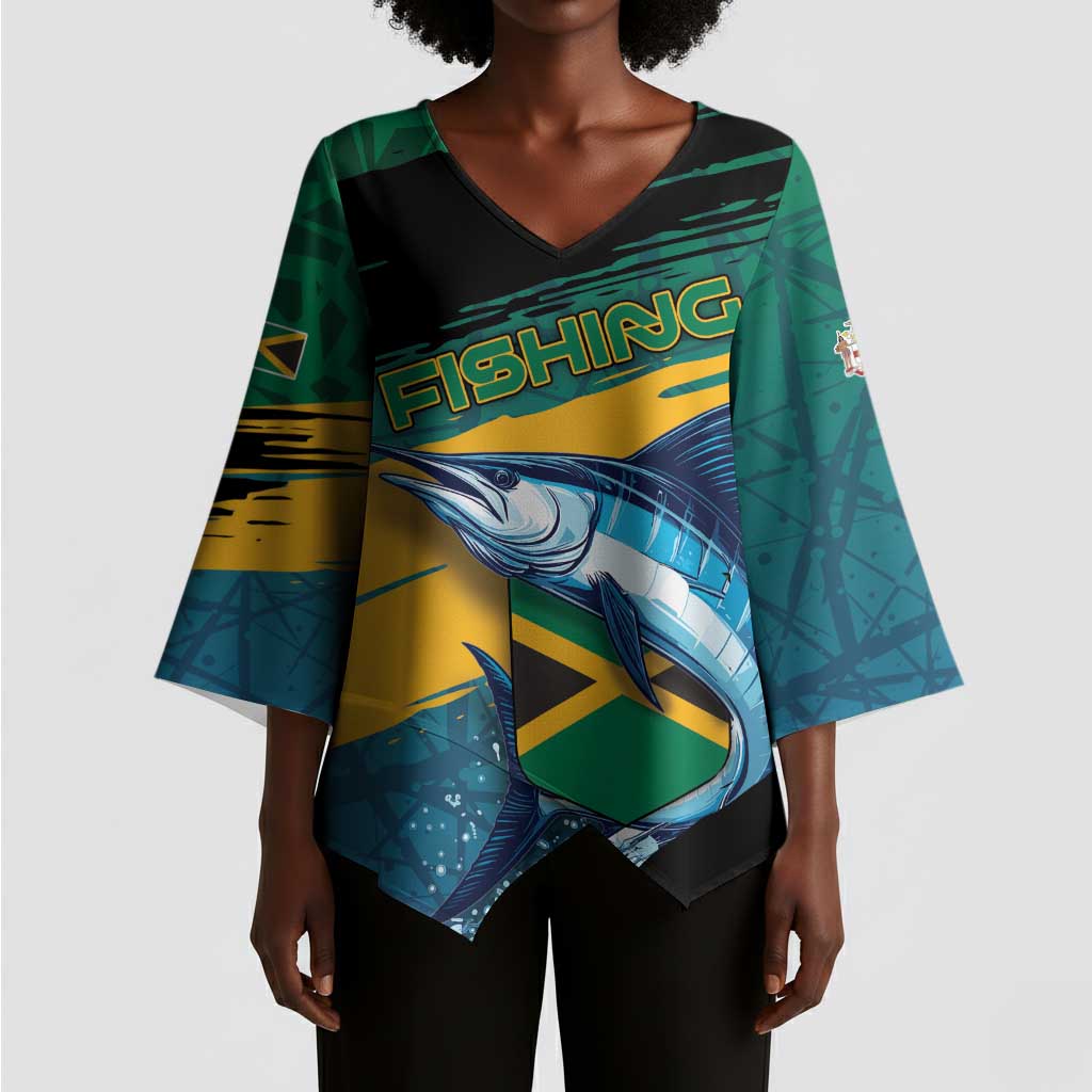 Personalized Afro-Jamaicans Fishing Kimono Sleeve Blouse Blue Marlin Fish