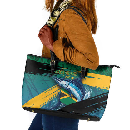 Afro-Jamaicans Fishing Leather Tote Bag Blue Marlin Fish