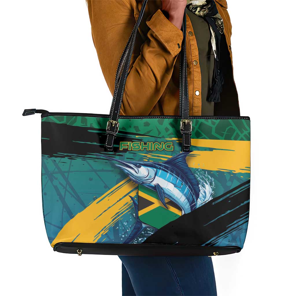 Afro-Jamaicans Fishing Leather Tote Bag Blue Marlin Fish