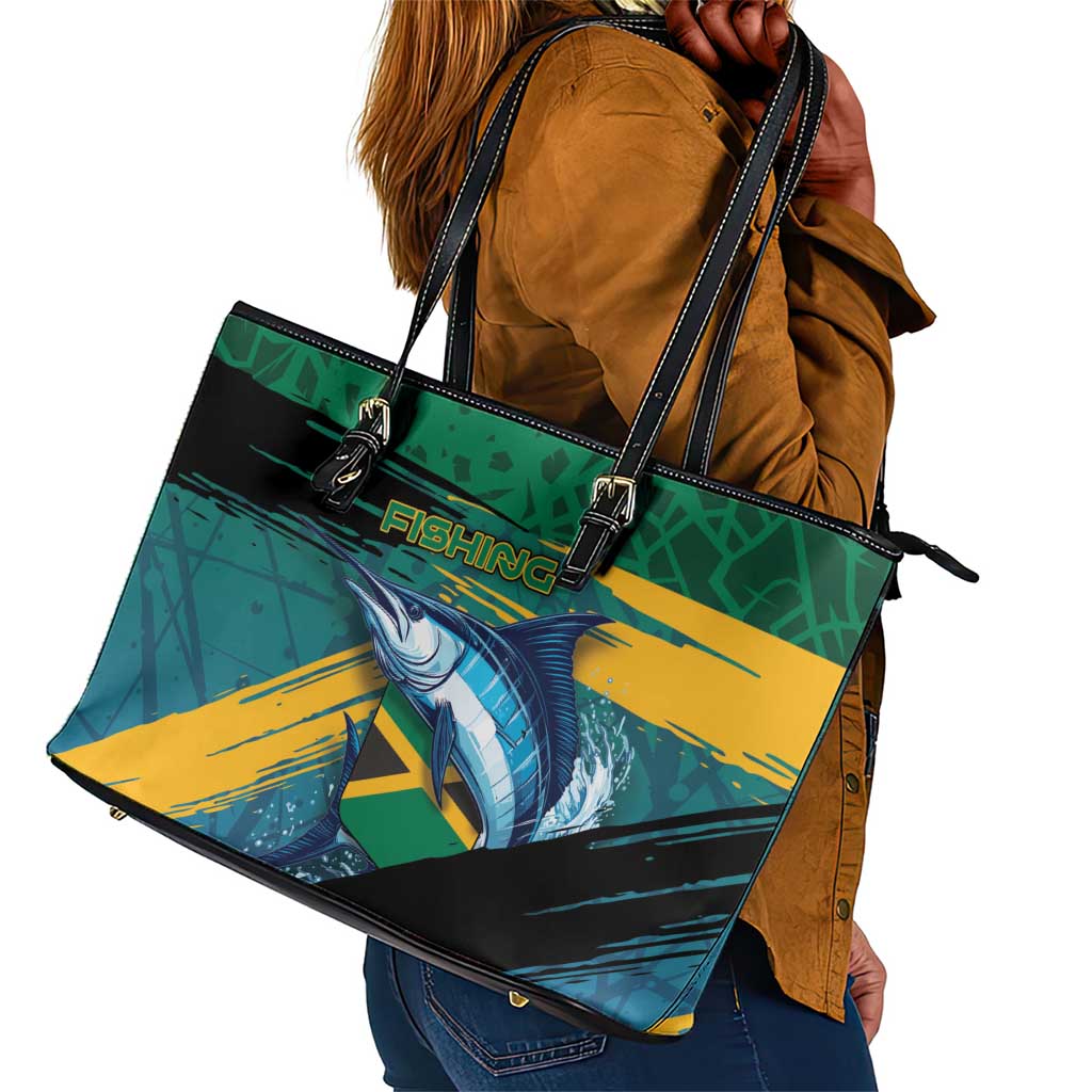 Afro-Jamaicans Fishing Leather Tote Bag Blue Marlin Fish