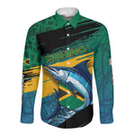 Personalized Afro-Jamaicans Fishing Long Sleeve Button Shirt Blue Marlin Fish