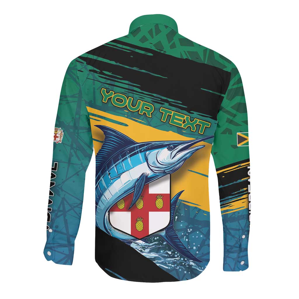 Personalized Afro-Jamaicans Fishing Long Sleeve Button Shirt Blue Marlin Fish