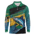 Personalized Afro-Jamaicans Fishing Long Sleeve Polo Shirt Blue Marlin Fish