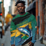Personalized Afro-Jamaicans Fishing Long Sleeve Shirt Blue Marlin Fish