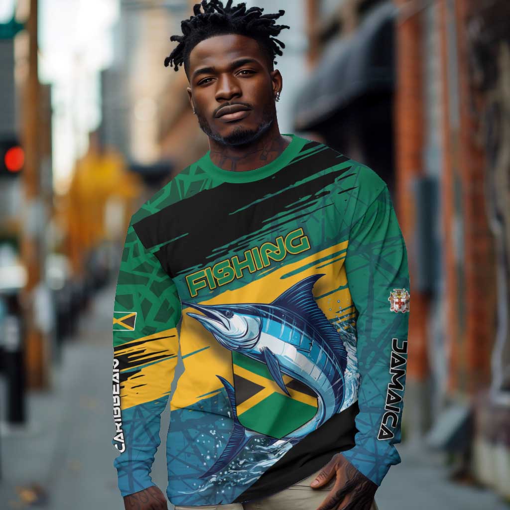 Personalized Afro-Jamaicans Fishing Long Sleeve Shirt Blue Marlin Fish
