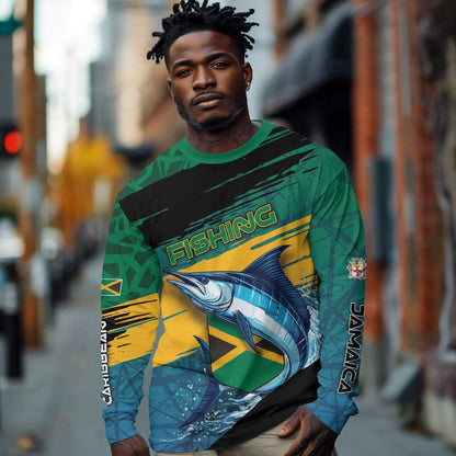 Personalized Afro-Jamaicans Fishing Long Sleeve Shirt Blue Marlin Fish