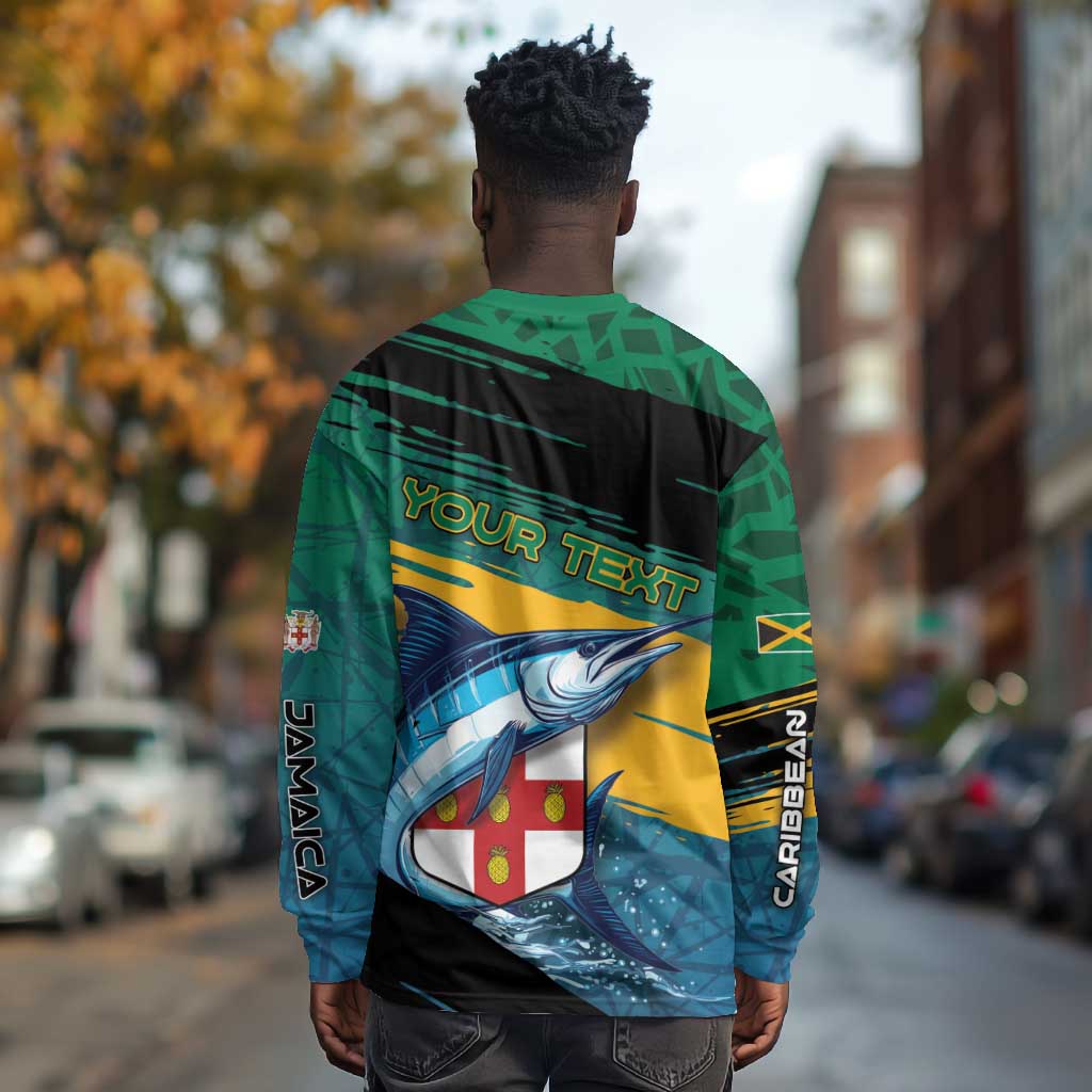 Personalized Afro-Jamaicans Fishing Long Sleeve Shirt Blue Marlin Fish