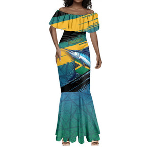 Personalized Afro-Jamaicans Fishing Mermaid Dress Blue Marlin Fish
