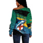 Personalized Afro-Jamaicans Fishing Off Shoulder Sweater Blue Marlin Fish