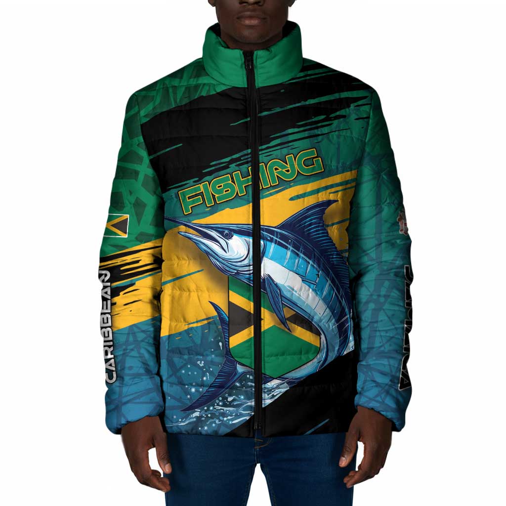 Personalized Afro-Jamaicans Fishing Padded Jacket Blue Marlin Fish