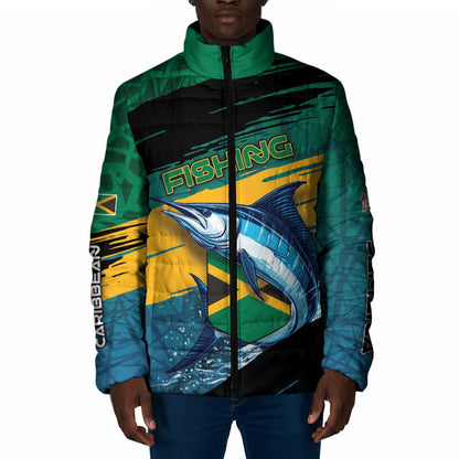 Personalized Afro-Jamaicans Fishing Padded Jacket Blue Marlin Fish