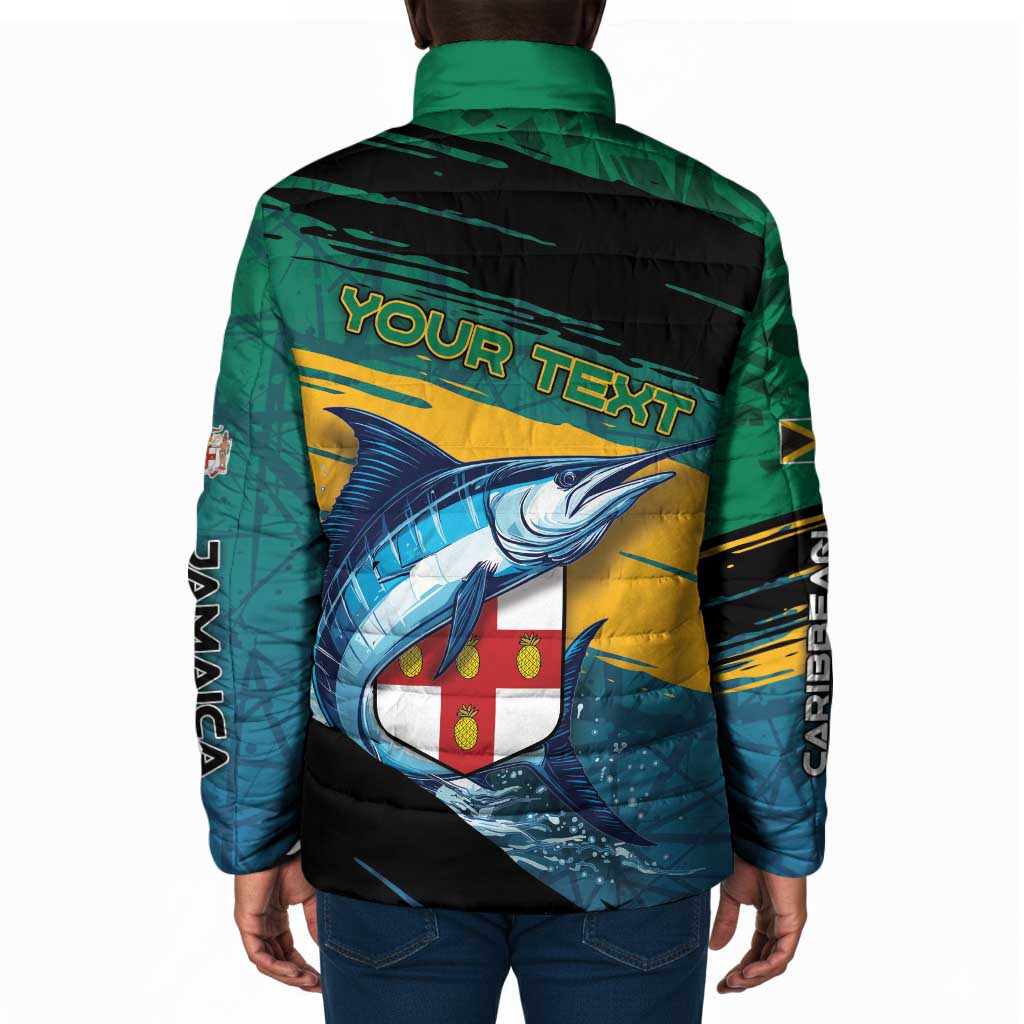 Personalized Afro-Jamaicans Fishing Padded Jacket Blue Marlin Fish