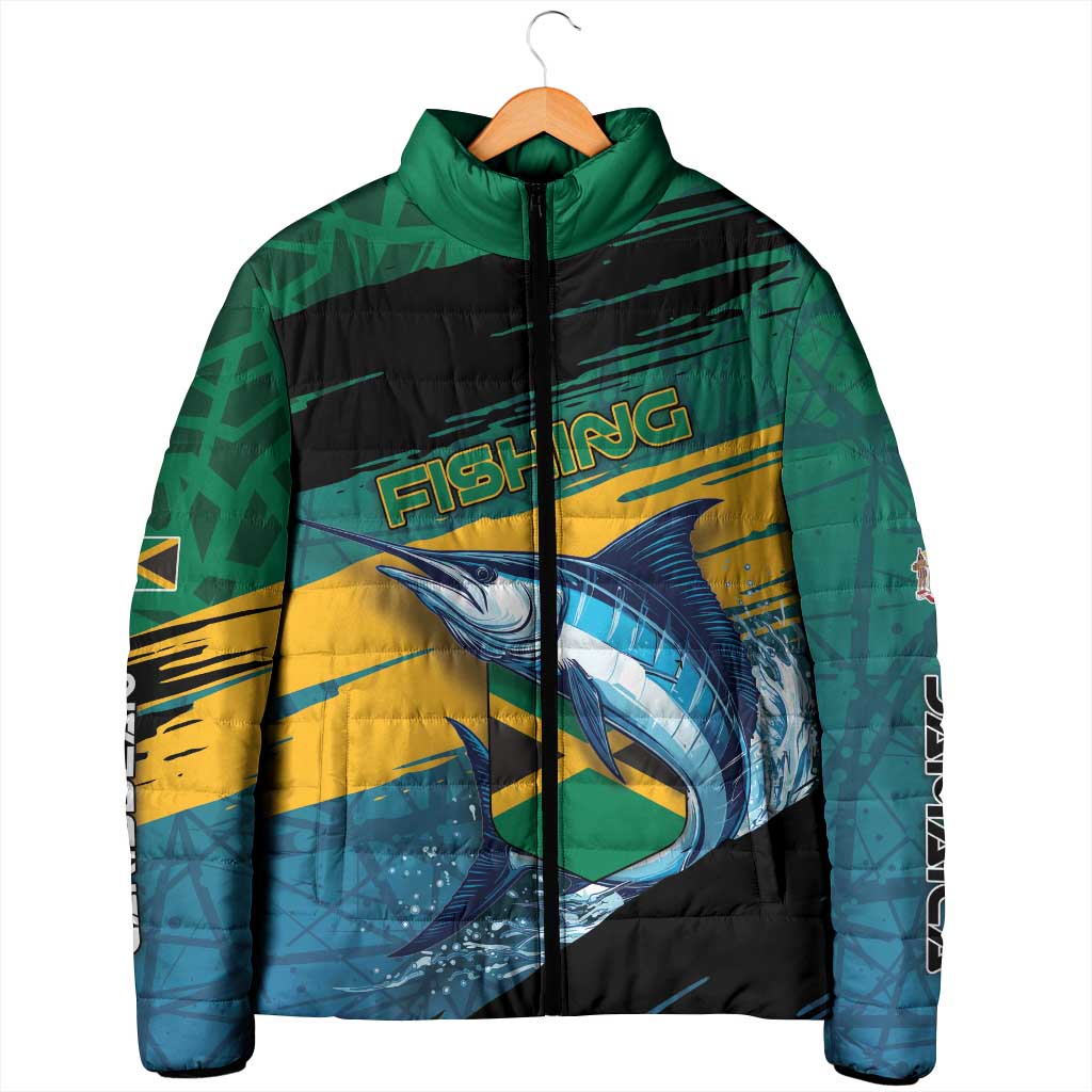 Personalized Afro-Jamaicans Fishing Padded Jacket Blue Marlin Fish