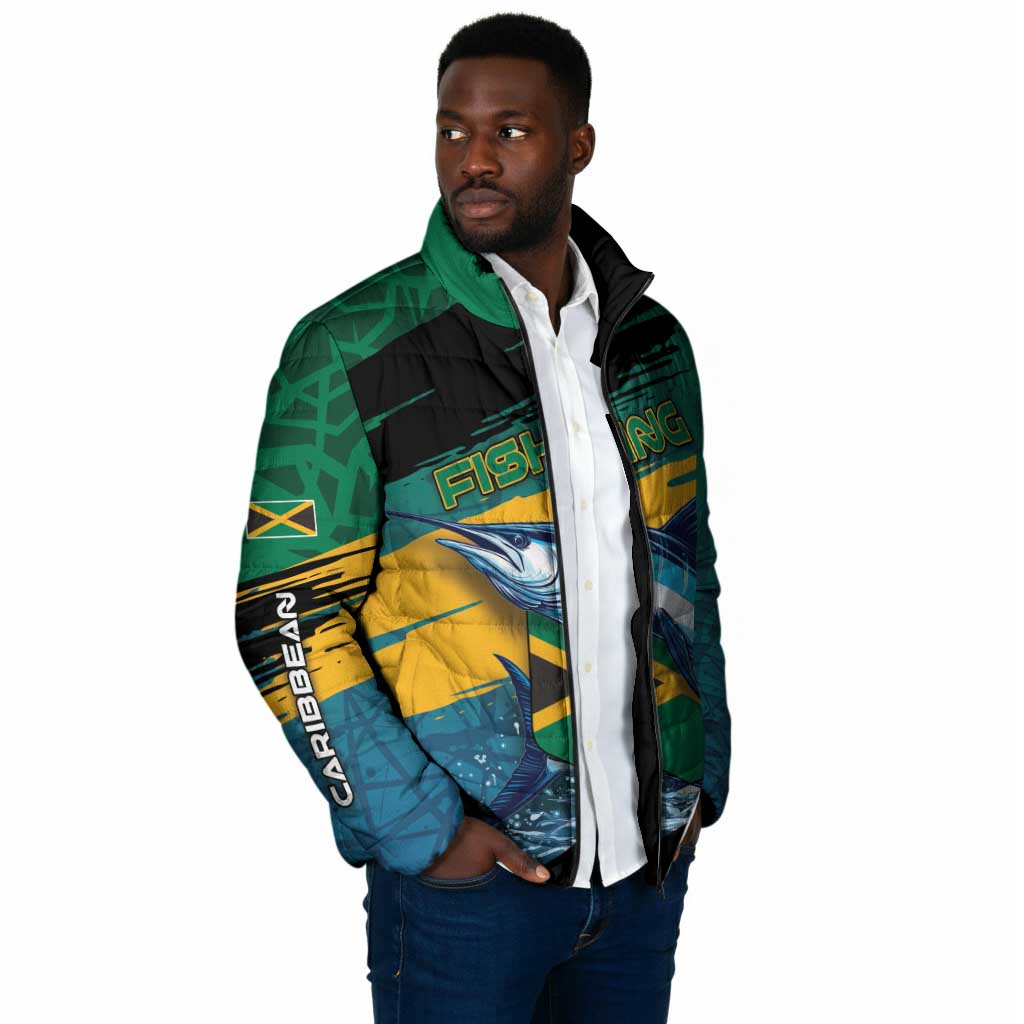 Personalized Afro-Jamaicans Fishing Padded Jacket Blue Marlin Fish