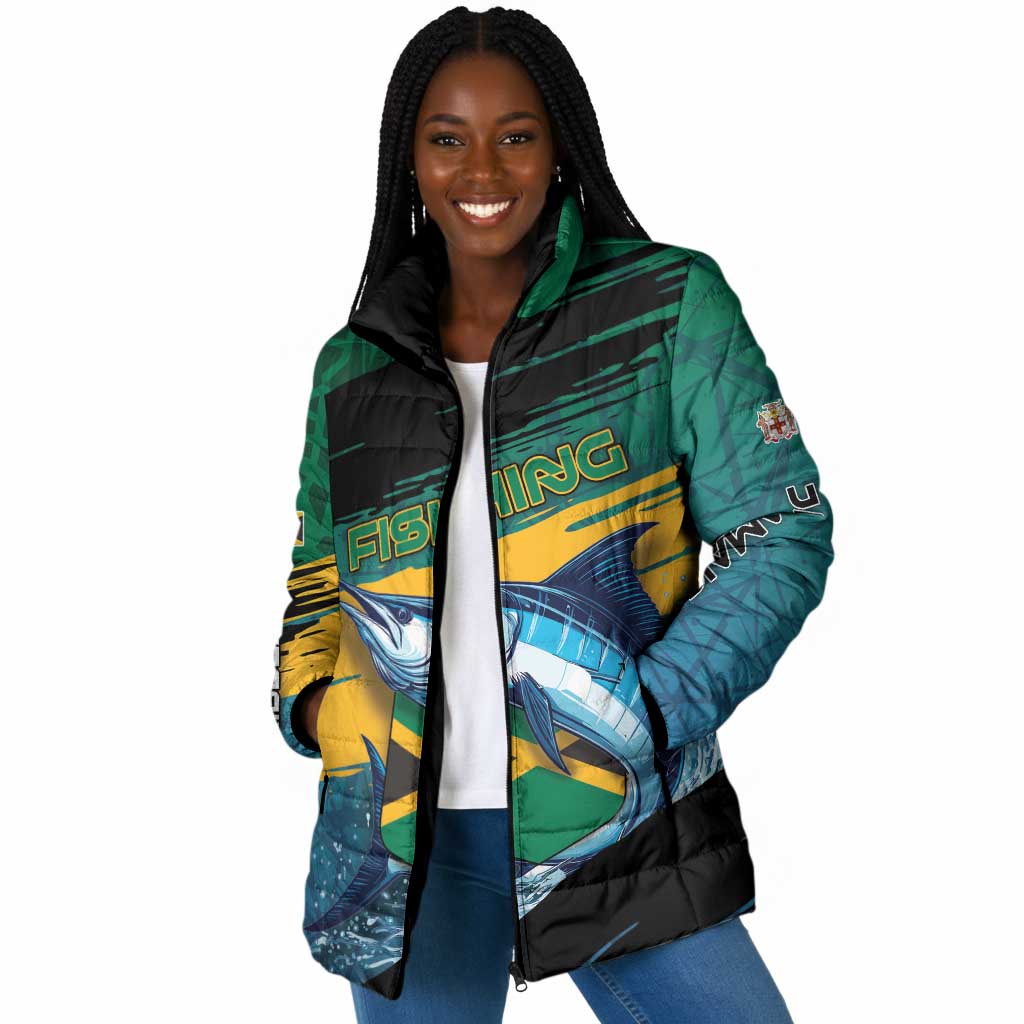 Personalized Afro-Jamaicans Fishing Padded Jacket Blue Marlin Fish