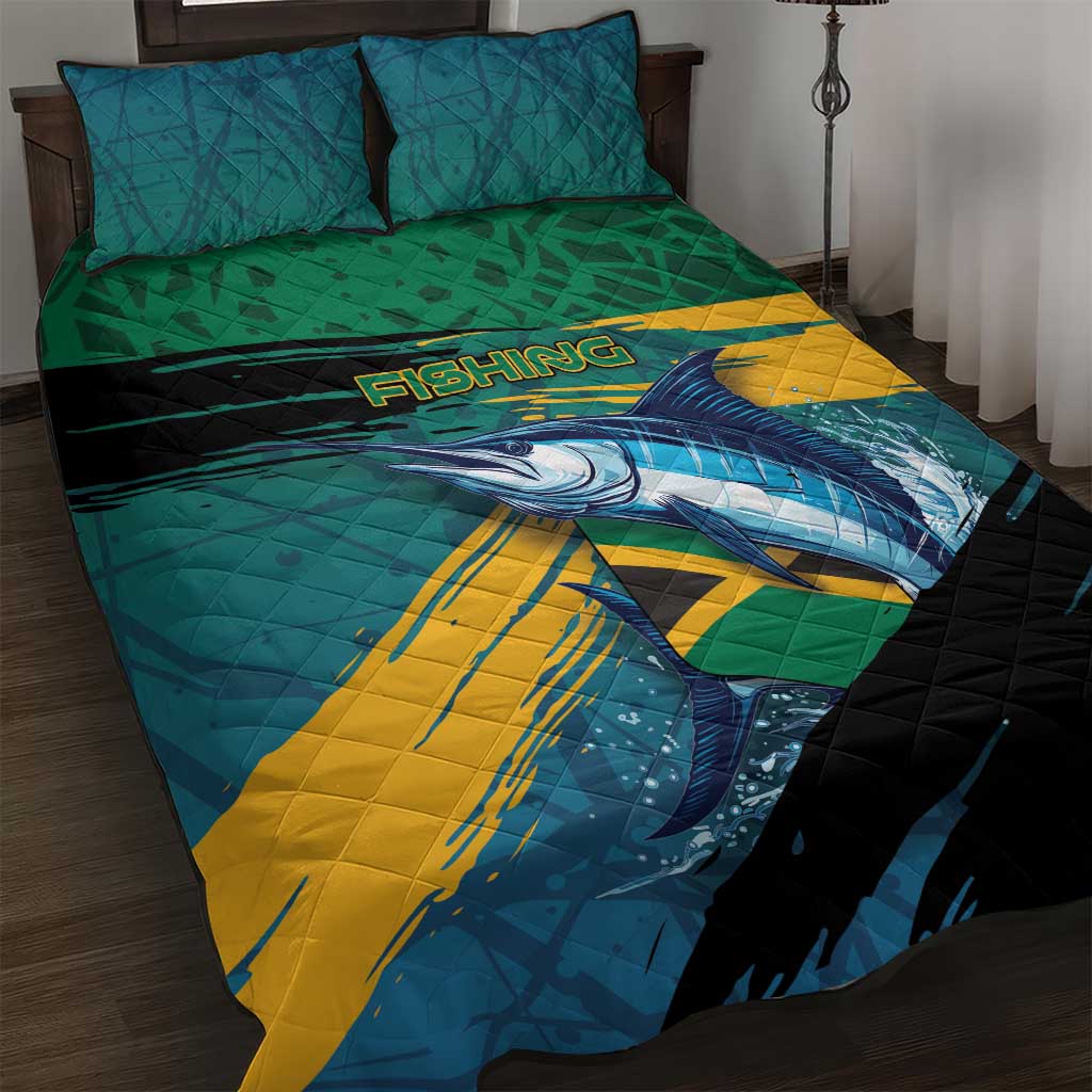 Afro-Jamaicans Fishing Quilt Bed Set Blue Marlin Fish