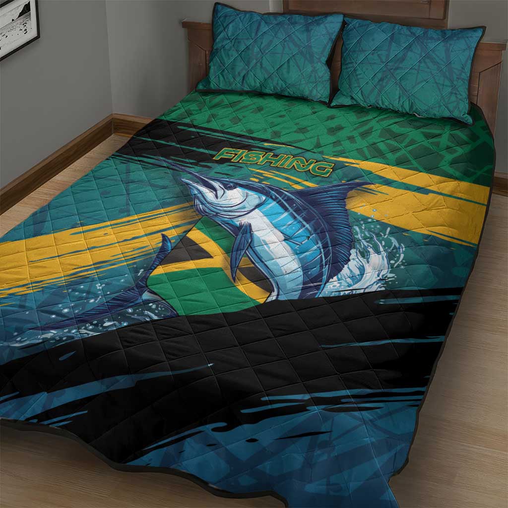 Afro-Jamaicans Fishing Quilt Bed Set Blue Marlin Fish