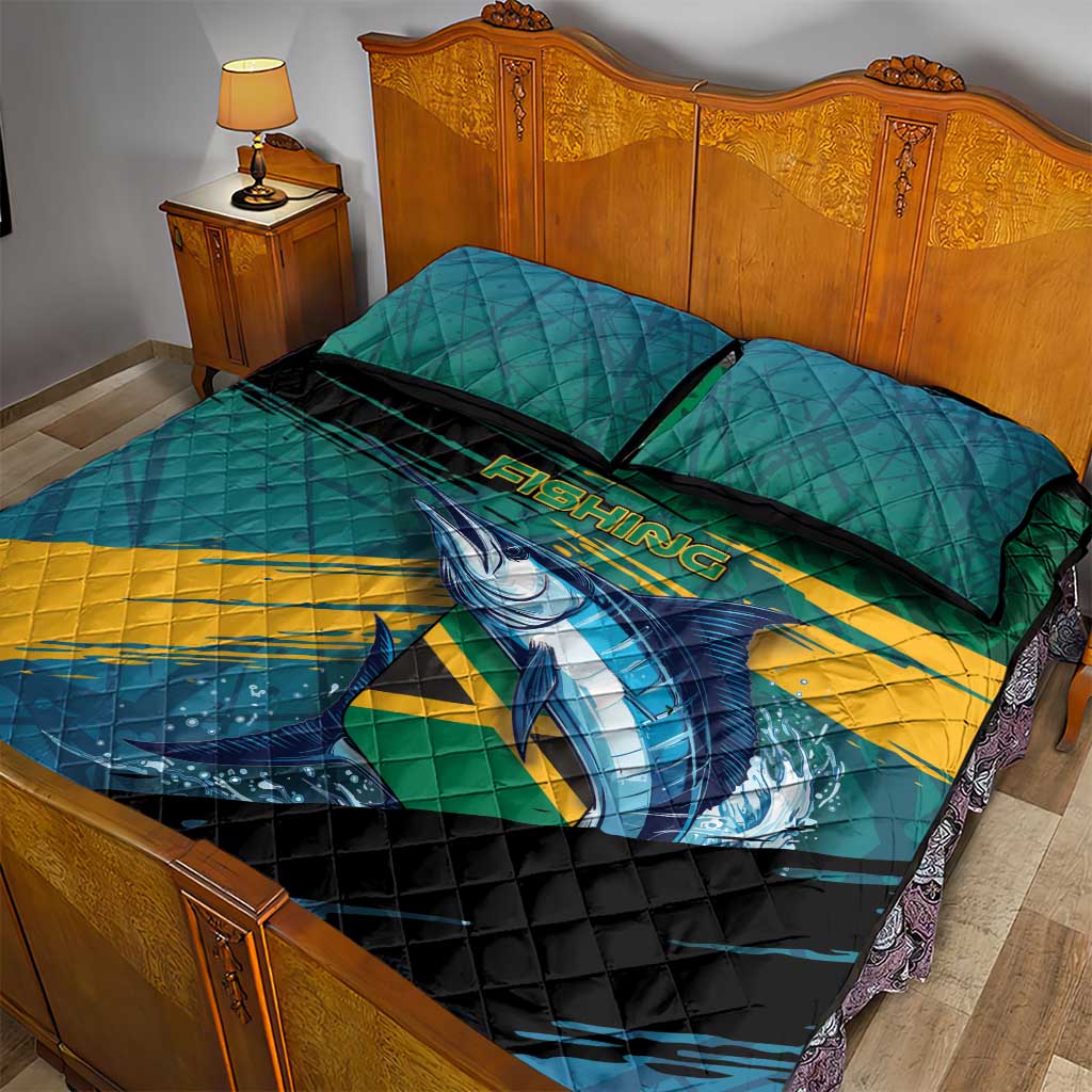 Afro-Jamaicans Fishing Quilt Bed Set Blue Marlin Fish