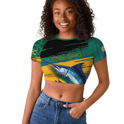Personalized Afro-Jamaicans Fishing Raglan Cropped T shirt Blue Marlin Fish