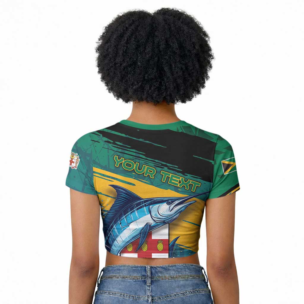 Personalized Afro-Jamaicans Fishing Raglan Cropped T shirt Blue Marlin Fish
