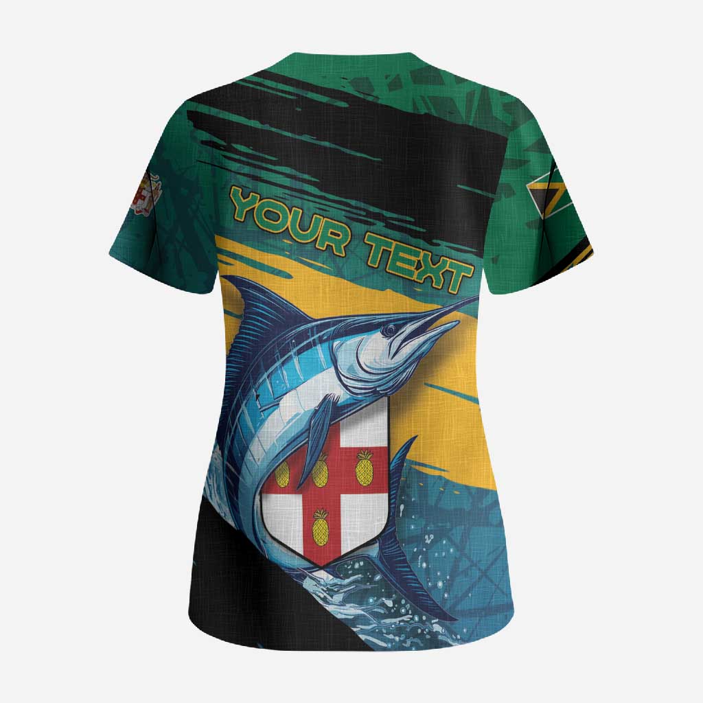 Personalized Afro-Jamaicans Fishing Scrub Top Blue Marlin Fish