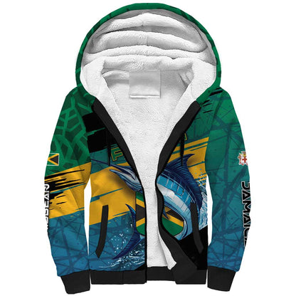 Personalized Afro-Jamaicans Fishing Sherpa Hoodie Blue Marlin Fish