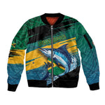Personalized Afro-Jamaicans Fishing Sleeve Zip Bomber Jacket Blue Marlin Fish