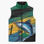 Personalized Afro-Jamaicans Fishing Sleeveless Puffer Jacket Blue Marlin Fish