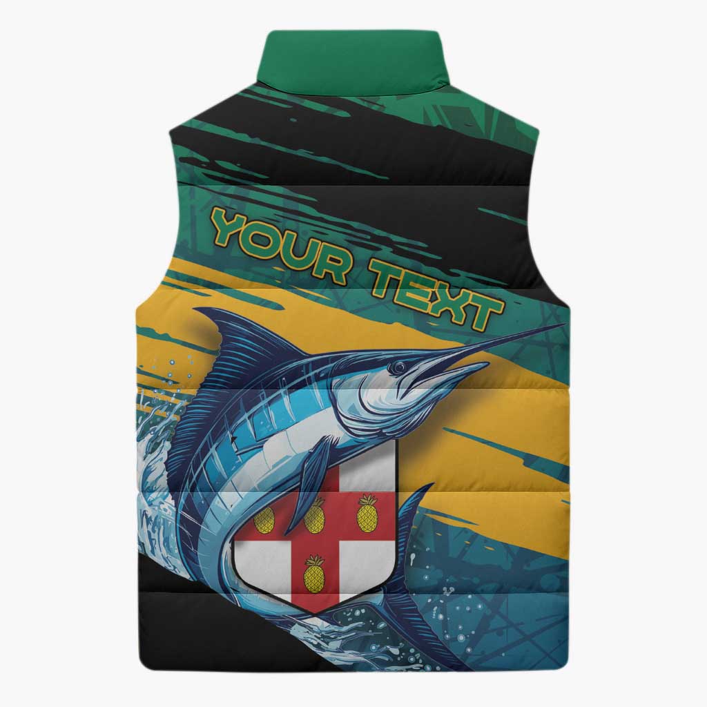 Personalized Afro-Jamaicans Fishing Sleeveless Puffer Jacket Blue Marlin Fish