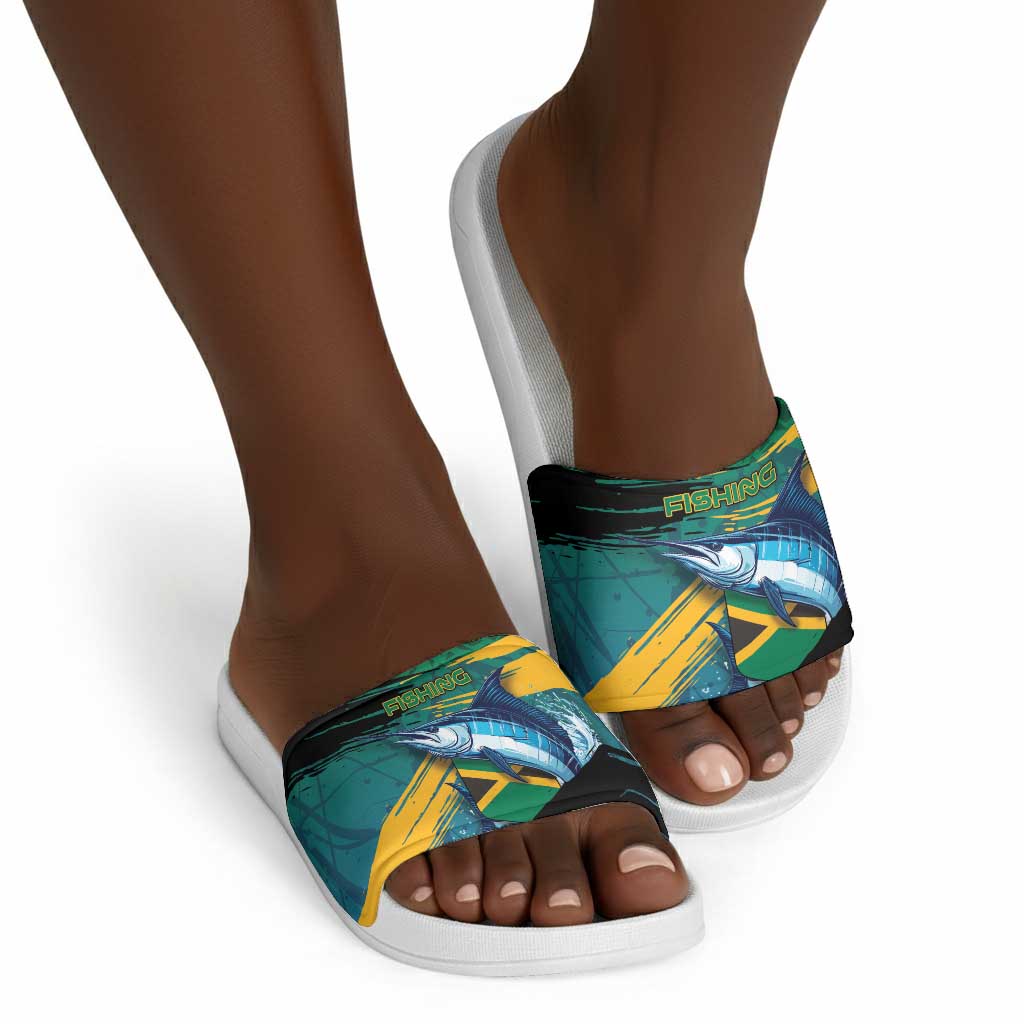 Afro-Jamaicans Fishing Slide Sandals Blue Marlin Fish