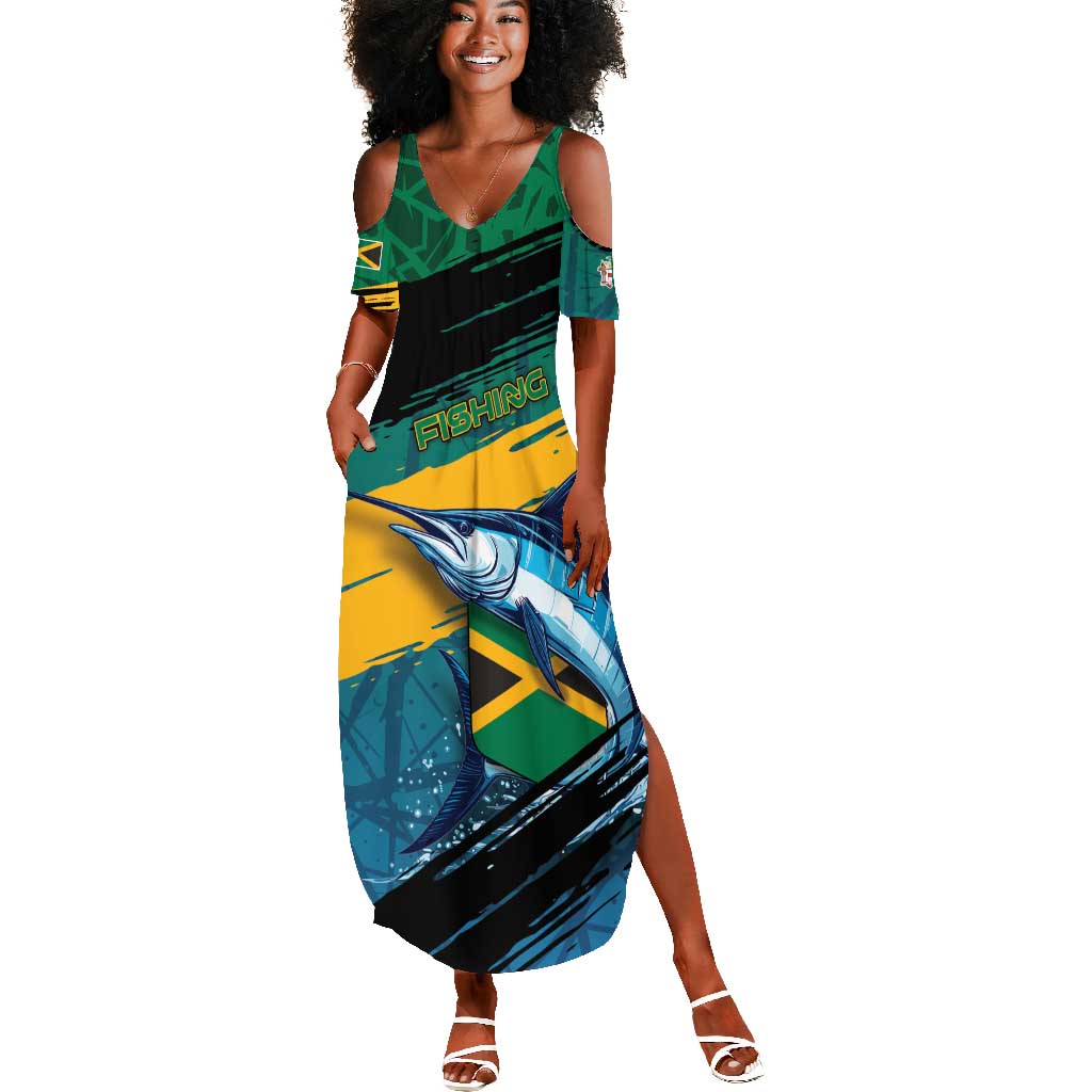 Personalized Afro-Jamaicans Fishing Summer Maxi Dress Blue Marlin Fish