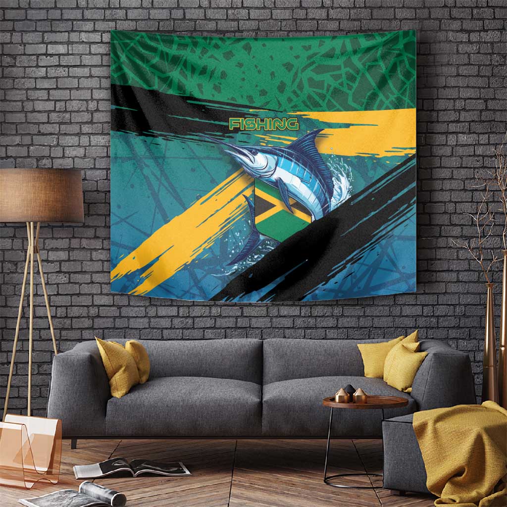 Afro-Jamaicans Fishing Tapestry Blue Marlin Fish