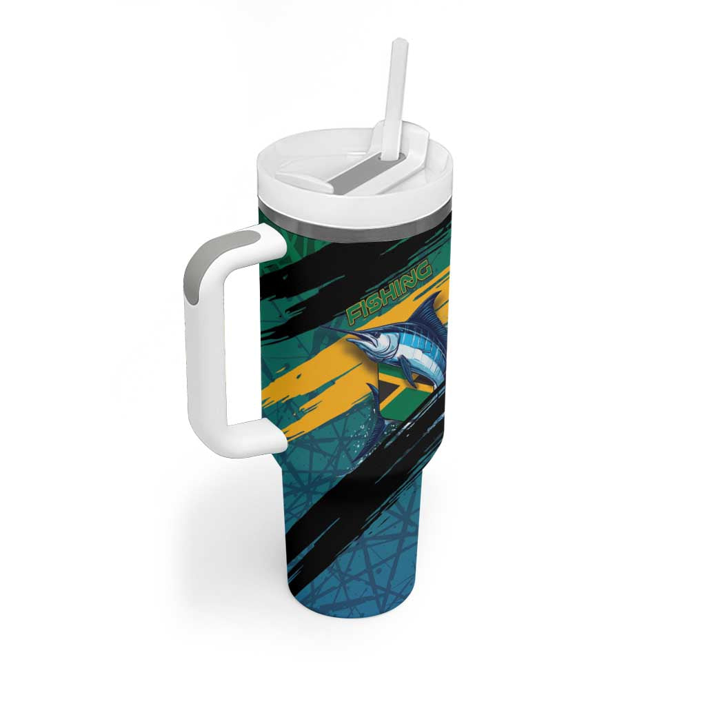 Personalized Afro-Jamaicans Fishing Tumbler With Handle Blue Marlin Fish