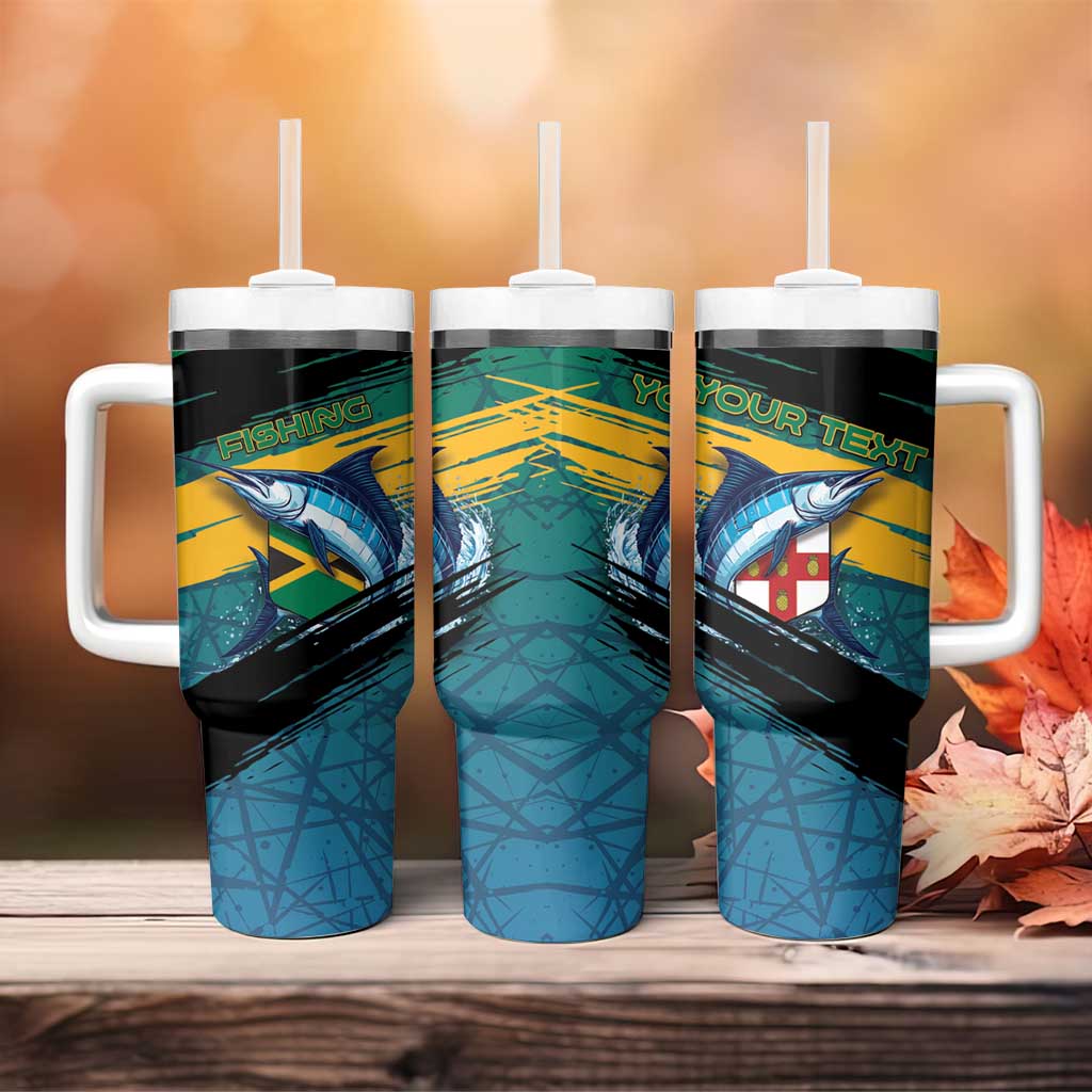 Personalized Afro-Jamaicans Fishing Tumbler With Handle Blue Marlin Fish