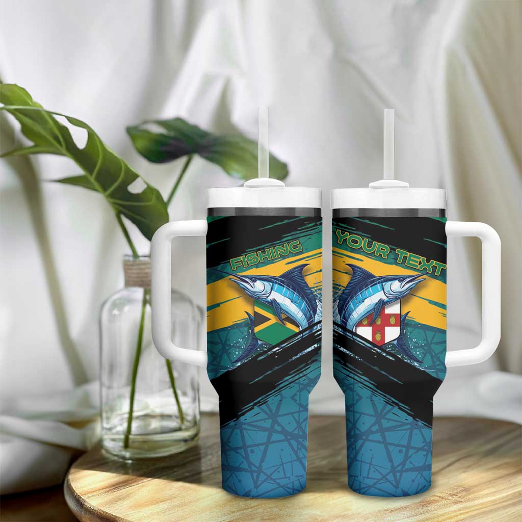 Personalized Afro-Jamaicans Fishing Tumbler With Handle Blue Marlin Fish