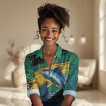 Personalized Afro-Jamaicans Fishing Women Casual Shirt Blue Marlin Fish