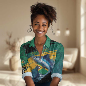 Personalized Afro-Jamaicans Fishing Women Casual Shirt Blue Marlin Fish