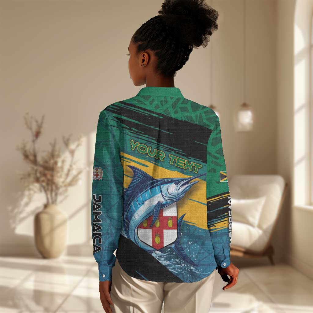 Personalized Afro-Jamaicans Fishing Women Casual Shirt Blue Marlin Fish