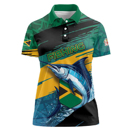 Personalized Afro-Jamaicans Fishing Women Polo Shirt Blue Marlin Fish