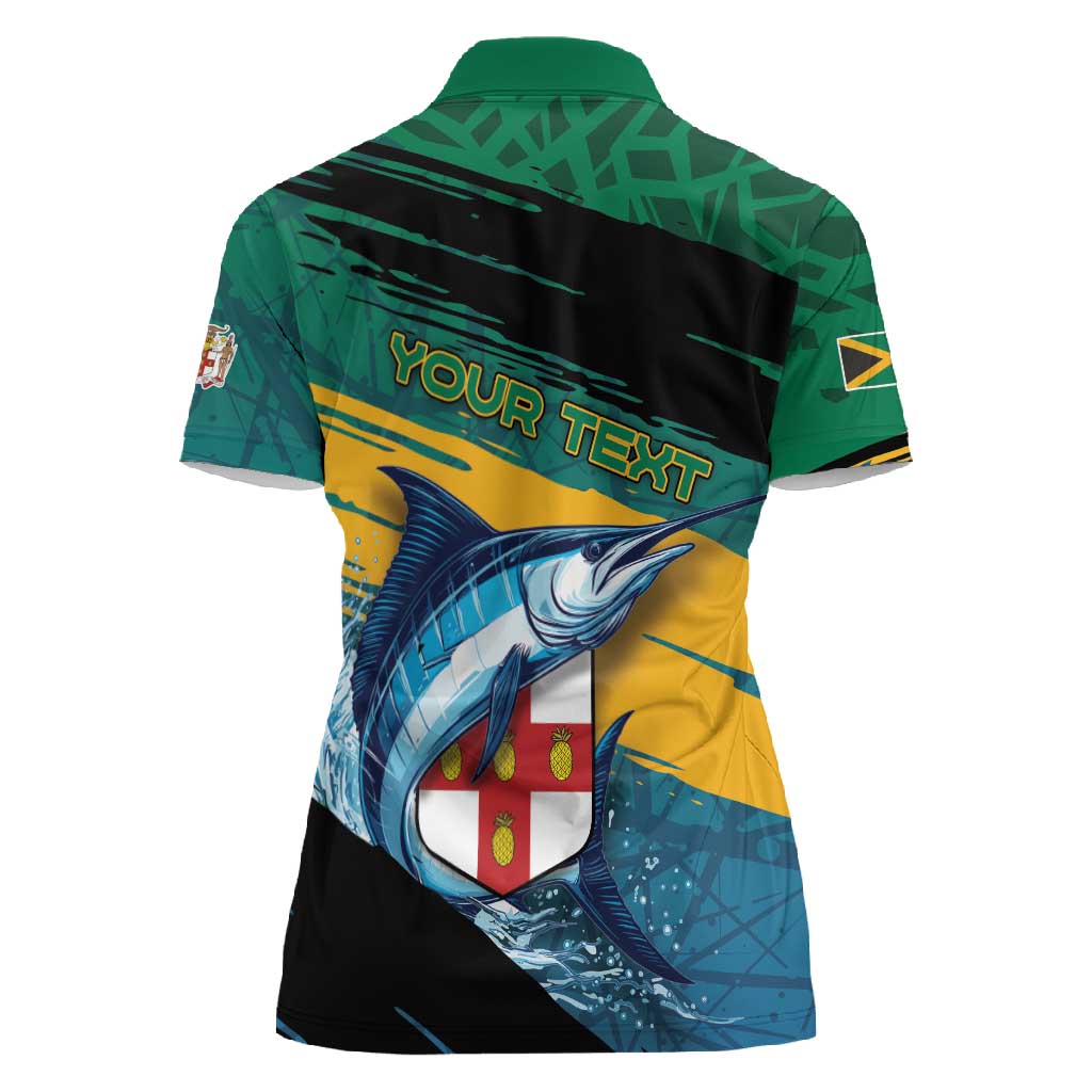 Personalized Afro-Jamaicans Fishing Women Polo Shirt Blue Marlin Fish