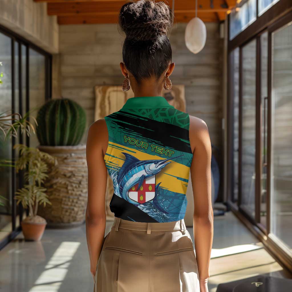 Personalized Afro-Jamaicans Fishing Women Sleeveless Polo Shirt Blue Marlin Fish