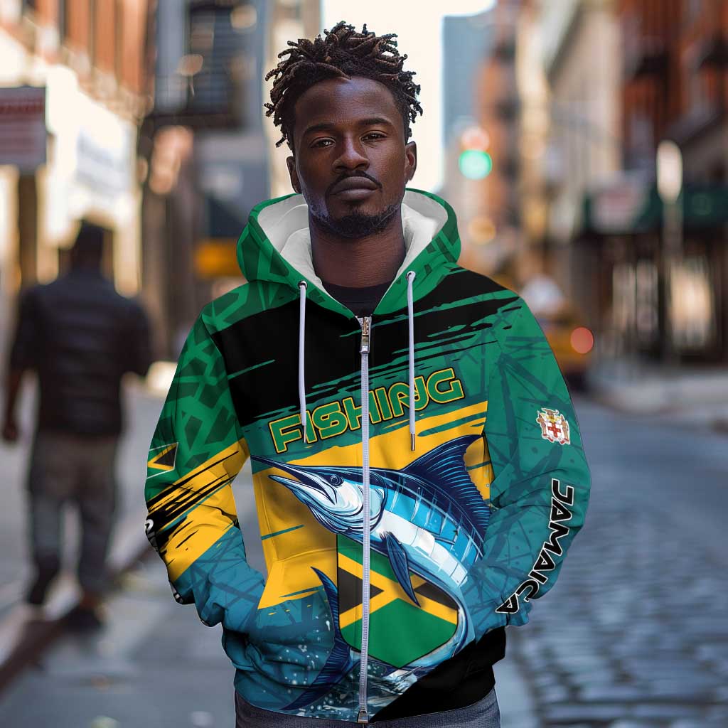 Personalized Afro-Jamaicans Fishing Zip Hoodie Blue Marlin Fish