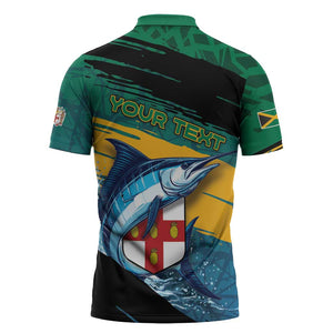 Personalized Afro-Jamaicans Fishing Zipper Polo Shirt Blue Marlin Fish