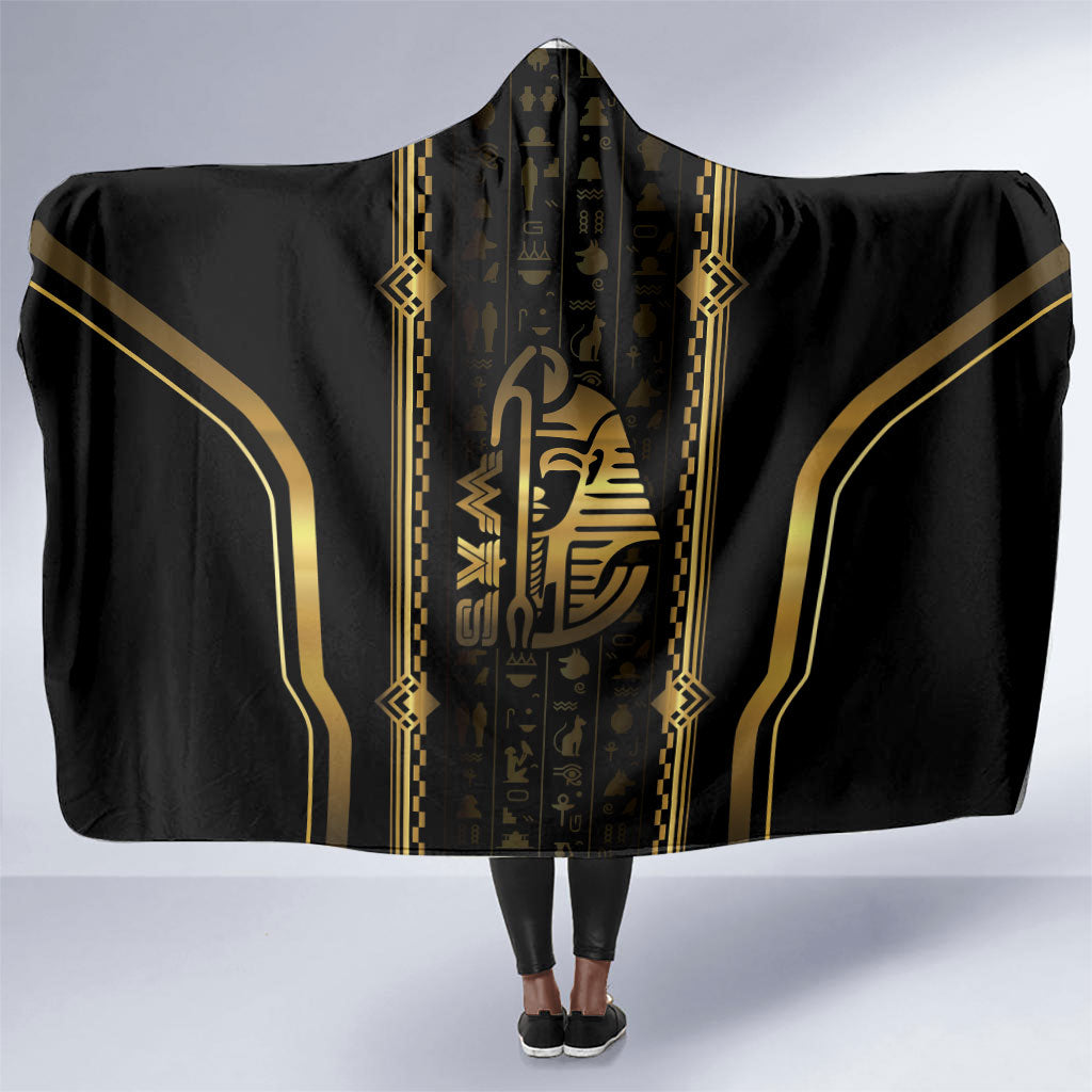 Egypt Was Sceptre Hooded Blanket Gold Pharaoh Patterns