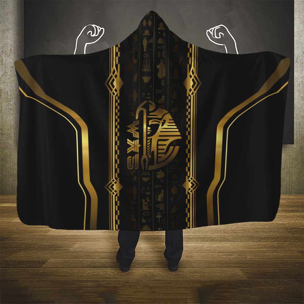 Egypt Was Sceptre Hooded Blanket Gold Pharaoh Patterns