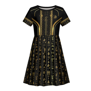 Personalized Egypt Was Sceptre Kid Short Sleeve Dress Gold Pharaoh Patterns