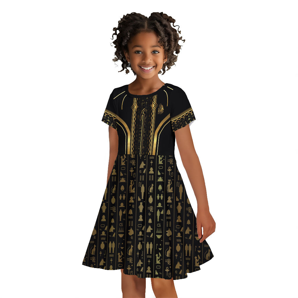Personalized Egypt Was Sceptre Kid Short Sleeve Dress Gold Pharaoh Patterns
